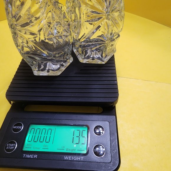 Vintage Anchor Hocking Prescut Clear Glass Star of David Cruets w/ Stoppers - Picture 10 of 10